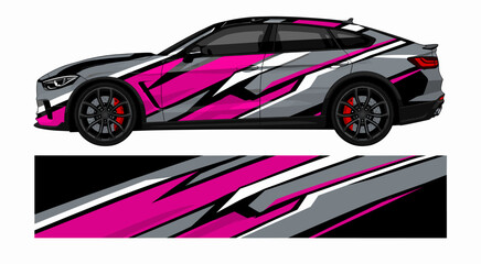 Obraz premium Pink and grey geometric sports car wrap vinyl design.