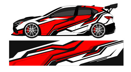 Obraz premium Red and black sharp geometric livery on hatchback car