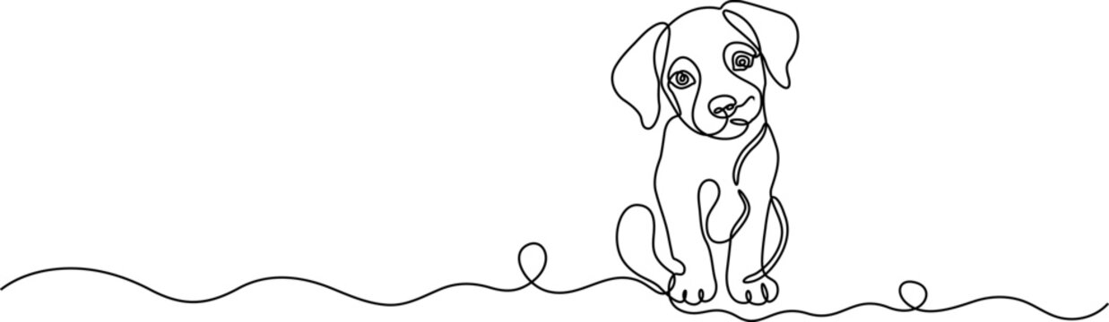 Continuous line drawing Cute puppy, dog illustration, one line drawing, simple animal design