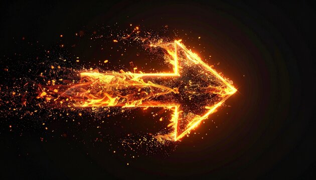 A glowing arrow shoots forward with fiery sparks on a dark background.