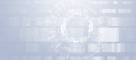 Fototapeta premium Minimalist light gray technological background with circuit lines and geometric shapes for industrial design.