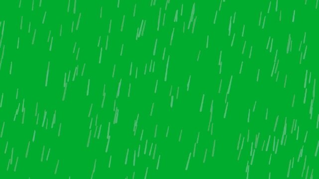 2d animation Rain drops falling down heavily with realistic storm weather texture overlay animation on green screen. Water liquid abstract stream flow pattern layout on full screen frame frame