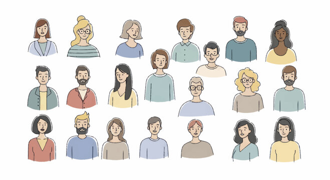 Diverse Group of People Avatars Representing Community and Individuality.