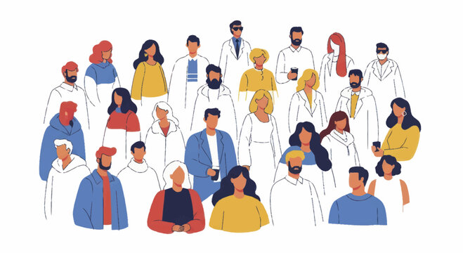 Diverse Group of People Standing Together in a Crowd.