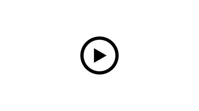 Play button icon animation on circle. video player icon triangle shape button icon animation with white background.4k animation video