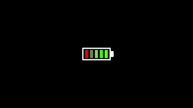 Animation featuring a low battery text icon against a black background, ideal for digital and tech-themed projects.4k video