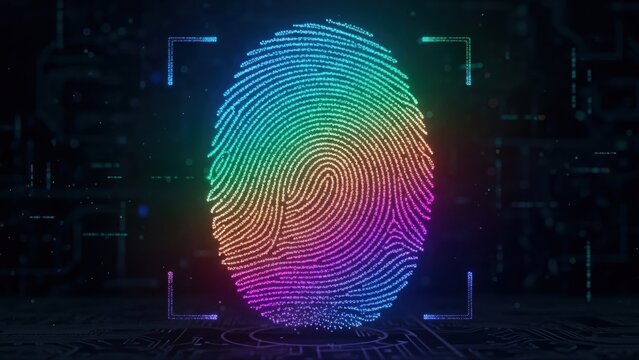 Digital fingerprint authentication technology with vibrant neon colors
