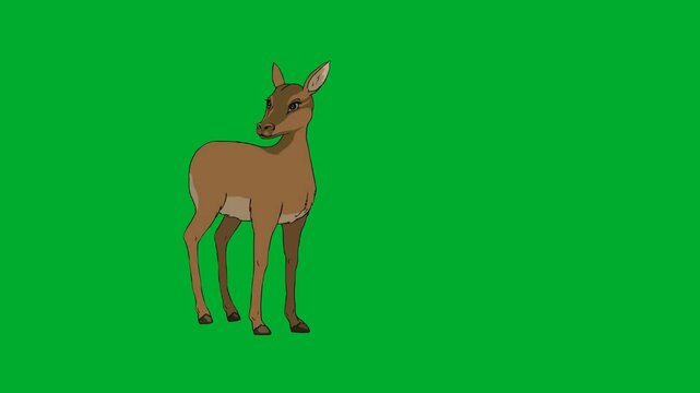 2d animated Young deer fawn standing facing right on animation on green screen. Ideal for professional video editors, content creators, stock footage libraries, high quality projects, seamless
