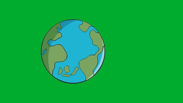 2d animated Planet Earth globe world sphere spinning layout view from deep space animation on green screen. Abstract continents geography map concept overlay on clear background vector cartoon loop