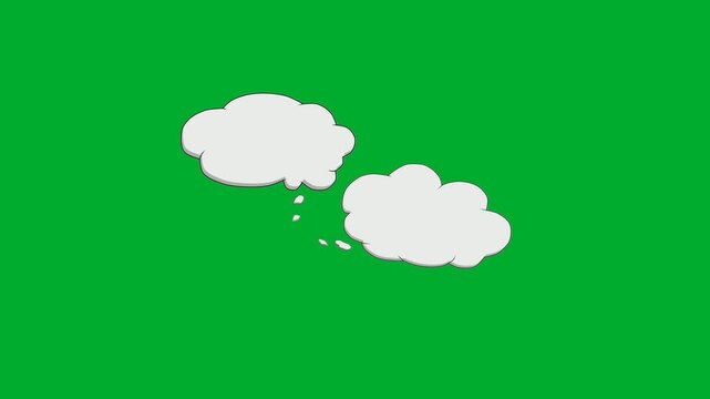 2d animated Thought bubble clouds icon layout frame template animation on green screen. Group of white fluffy speech balloons for brainstorming ideas, dream message or text placeholder copy space