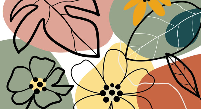Vibrant floral pattern with abstract shapes.