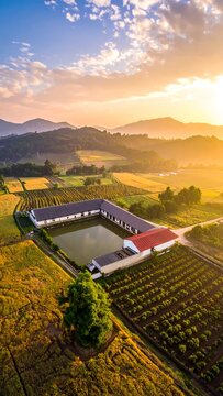 Farm Sunset Landscape.