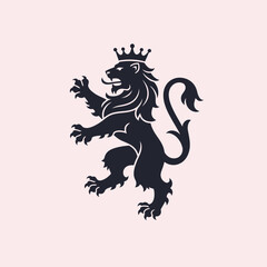 A heraldic lion wearing a crown stands proudly on a soft, pastel background © Felix