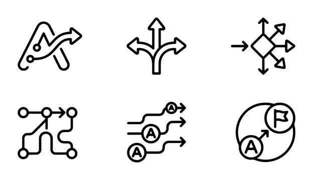 Decision Tree Icons, Pathfinding Vectors, Strategy Flowcharts, Choice Options, Navigation Routes, Business Planning Symbols