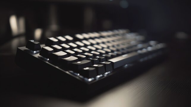 A close-up of a black mechanical keyboard.