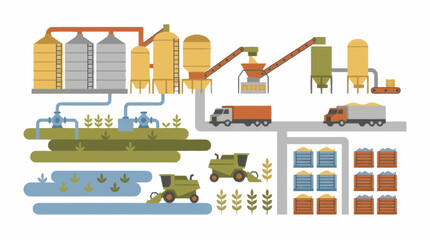 Agricultural processing plant with silos and machinery. © Erviana