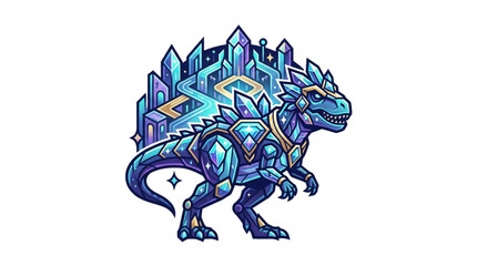 Fantasy Crystal Dinosaur Warrior Illustration. © Ahmad