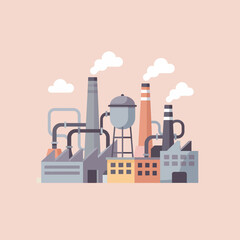 Fototapeta premium A flat vector illustration of a busy industrial manufacturing plant