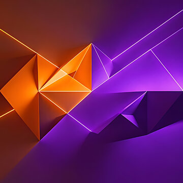 Dynamic TV screensaver, sharp architectonic lines made of pure laser light, yet they move as softly as smoke. Bright gradients: solar orange to ultraviolet purple. Lines fold into origami-like peaks, 