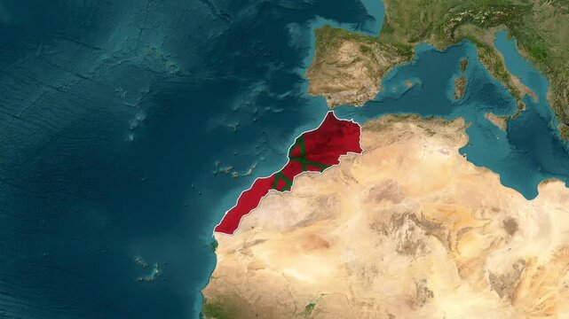 animated video clip highlighting Morocco's geographical location on the planet earth