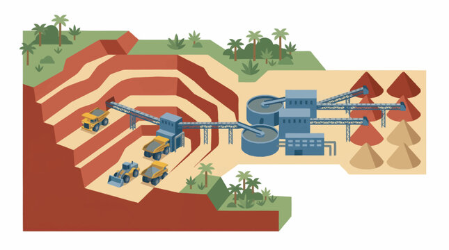 Open Pit Mine and Processing Plant Illustration.