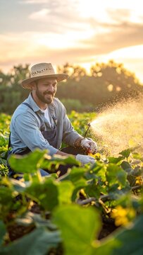 Farmer Spraying Crops.