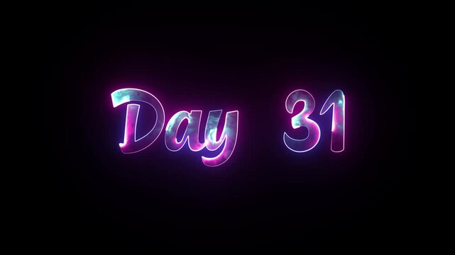 Day 31 text with neon glow and colorful abstract cloud pattern with Text Animation