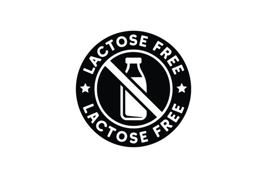 lactose free label on white background circle milk bottle crossed