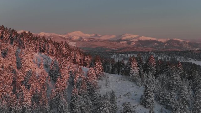 First light sunrise purple Rocky Mountains majesty Mount Blue Sky Evergreen Colorado aerial drone springtime fresh snow vibrant alpenglow early morning Mt Evans wilderness landscape landmark static