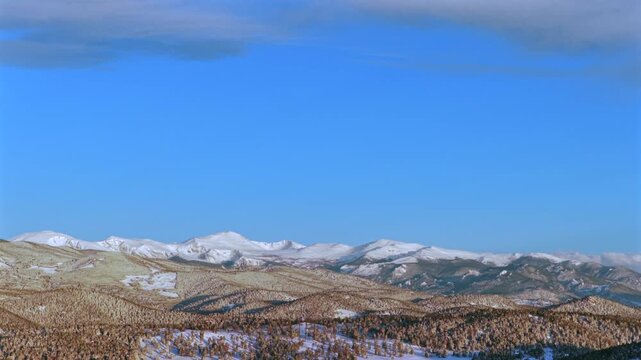 Mount Blue Sky Mt Evans wilderness landscape Evergreen Colorado aerial drone morning sunrise spring winter fresh snow Front Range Rocky Mountains Conifer Evergreen Meadows Marshdale Park to the right