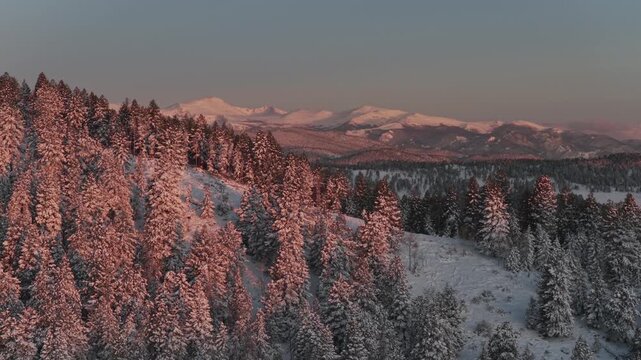 Majestic purple Front Range Rocky Mountains Mount Blue Sky Evergreen Colorado aerial drone springtime morning sunrise alpenglow snow Evergreen Meadows Mt Evans wilderness landscape landmark circle