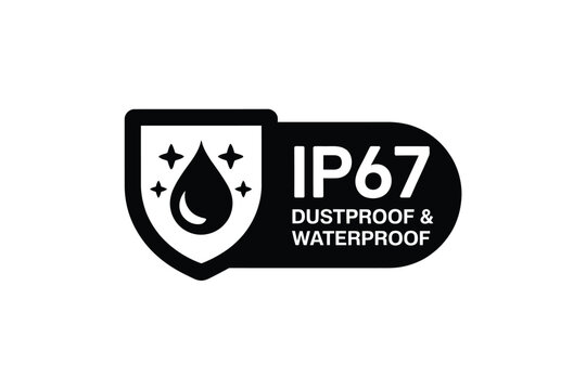 Waterproof Shield Icon With Text Black Silhouette On White Background