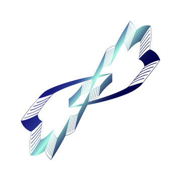 Blue gradient infinity ribbon crossing icon, metallic sheen vector design