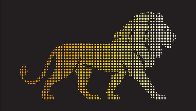 Dotted Lion Silhouette with Gradient Colors on Dark Background animal pixelated.