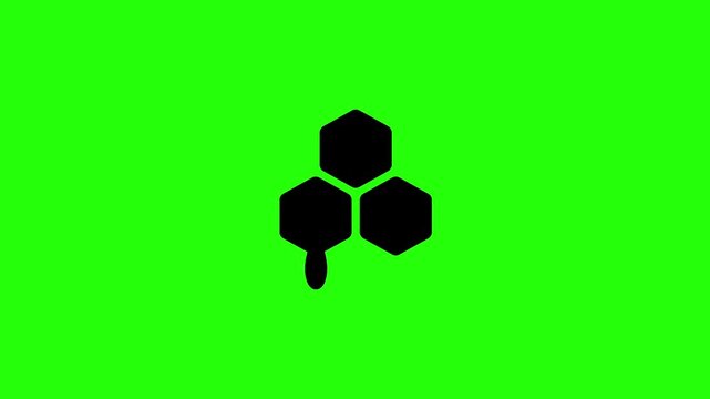 4K horizontal clip of a sweet hexagon honeycomb cell pattern outline bouncing on layout. Dynamic popup element for raw natural honey organic sweetener product pack.