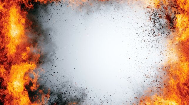 Fiery explosion with smoke and embers creating a dynamic frame