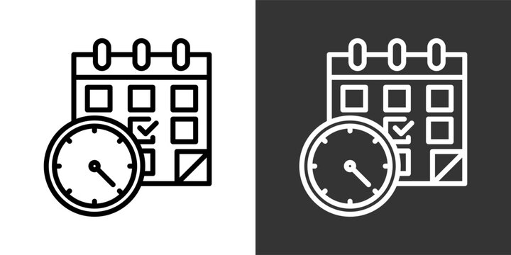 Schedule Black And White Multiple Style Icon Set Collection Pack Vector Illustration 