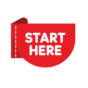 start here banner flat red design icon
