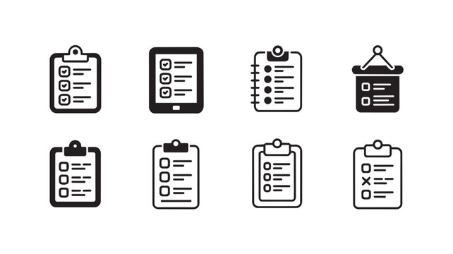 Set of eight black checklist and clipboard icons Vector