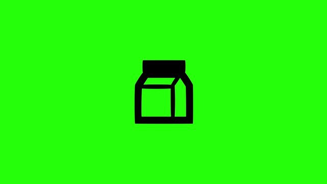 High quality 4K video showing a small pasteurized milk carton box package bouncing cleanly. Creative asset for morning breakfast cafeteria menu promotion