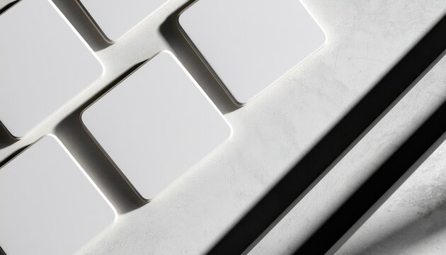 Empty, clean, white square placeholders cast shadows on textured surface