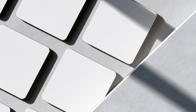Clean, minimalist layout of blank, rounded square cards on a textured surface