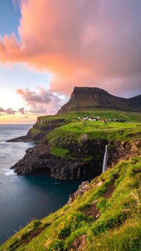 Faroe Islands Cliffside View.