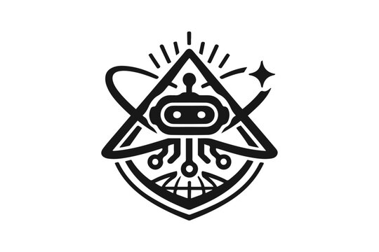 Black robot alien symbol icon with triangle and star Vector