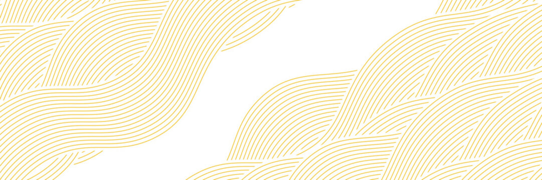 Yellow instant noodle, pasta and spaghetti texture with geometric wavy lines. Ramen, pasta vector pattern. Background abstract food illustration