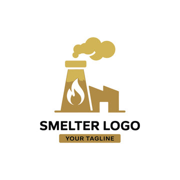 smelter logo with industrial chimney factory smoke
