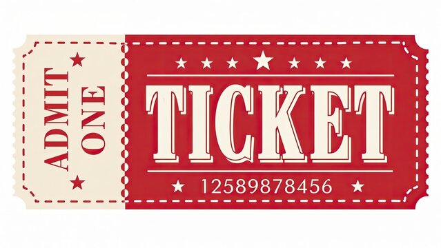 Retro red admit one ticket with vintage design and serial number