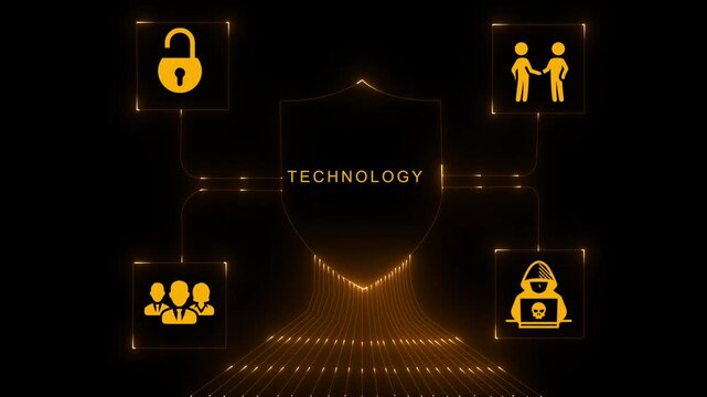 Futuristic Cyber Security Technology Shield with Neon Digital Network and Data Protection System Concept Animation