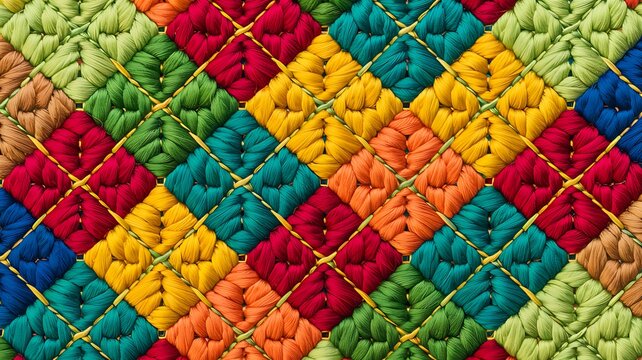 Colorful quilted patchwork pattern with geometric diamond design