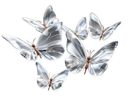Crystal Butterflies in Flight: A swarm of delicate crystal butterflies takes flight, their iridescent wings shimmering with an ethereal glow, symbolizing transformation and beauty.